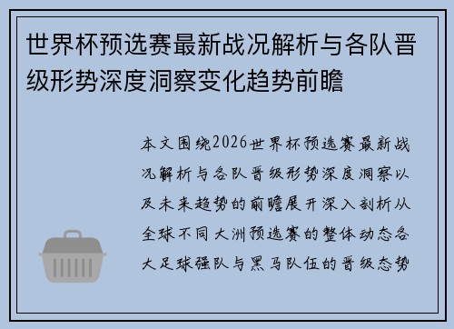 世界杯预选赛最新战况解析与各队晋级形势深度洞察变化趋势前瞻