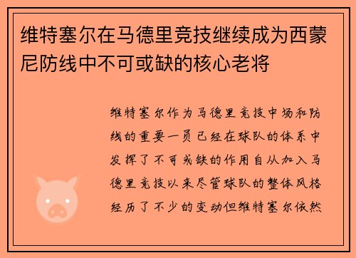 维特塞尔在马德里竞技继续成为西蒙尼防线中不可或缺的核心老将